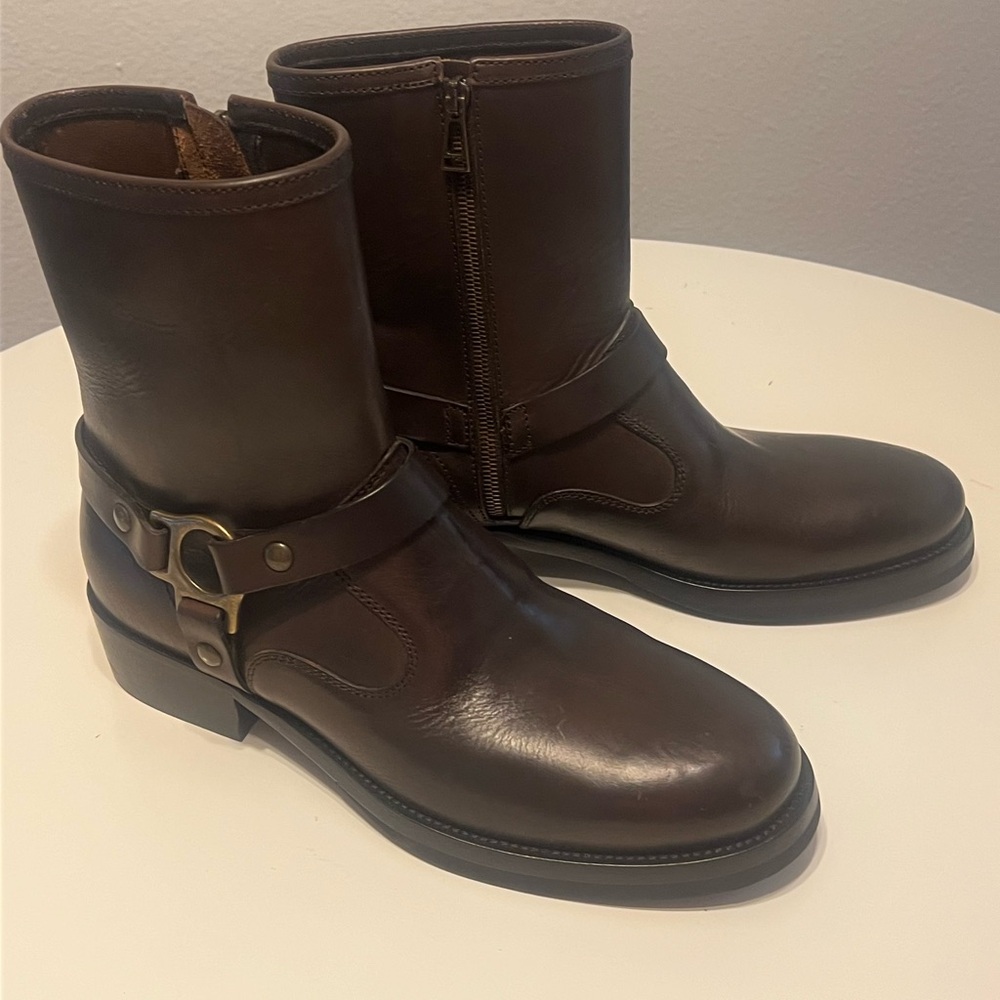 Belstaff Brown Harness Boots with Metal Ring Detail